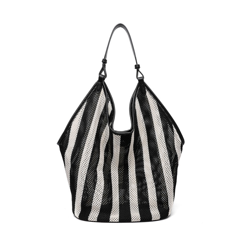 Embroidery Motif - Striped Woven Large Capacity Tote Bag