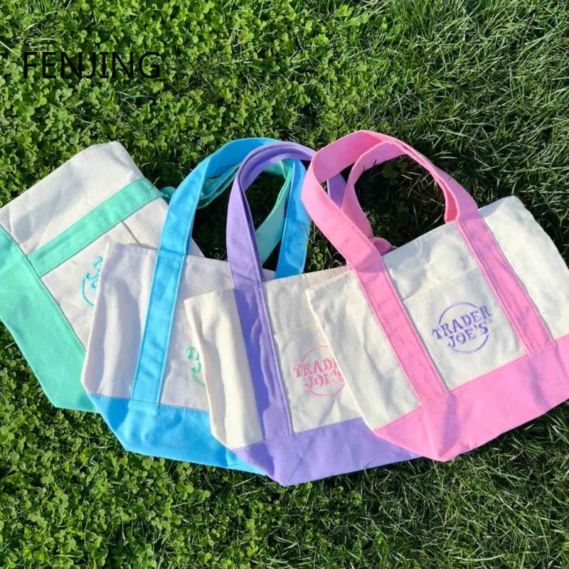 Embroidery Font - Fashion Canvas Shopping Bag Color Stitching