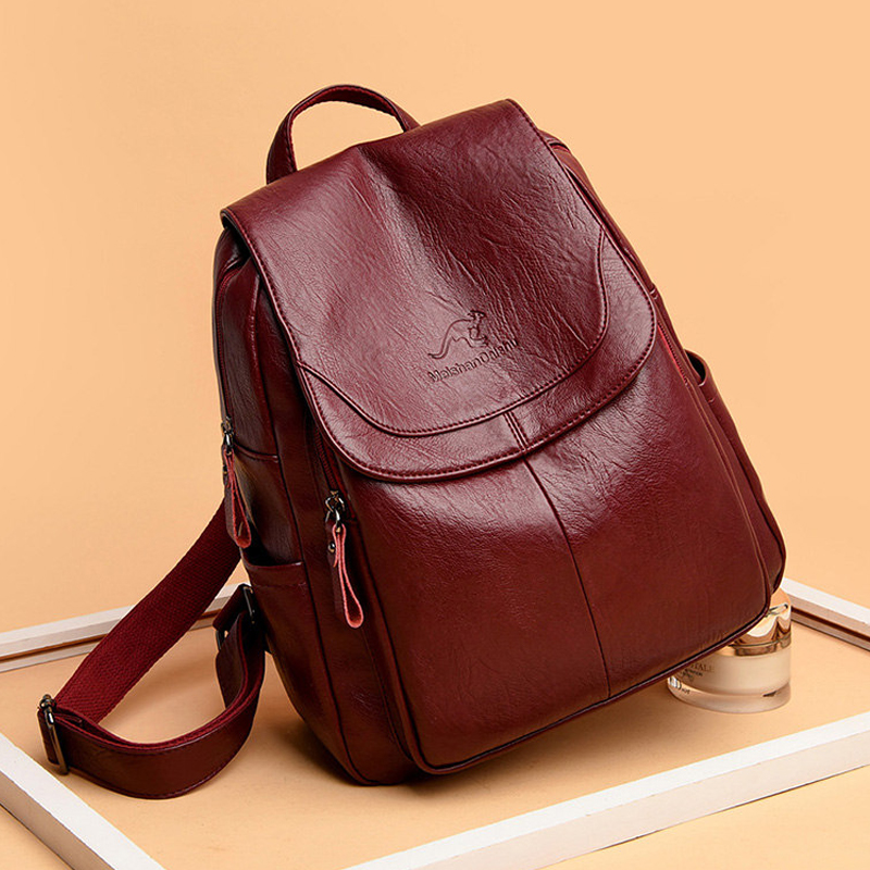 Embroidery Font - 9 Color Women Soft Leather Backpacks