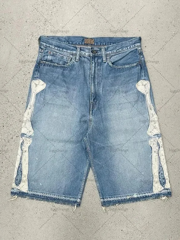 Embroidery Font - Deeptown Y2k Vintage Harajuku Denim Shorts
