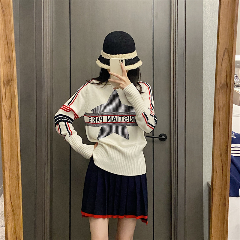 Embroidery Font - Women's Collared Knitted Sweater Letter Embroidery