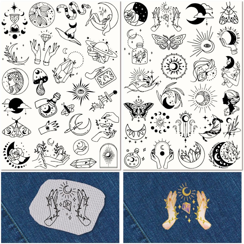 Embroidery Motif - 51Pcs Boho Moon Sun Water Soluble