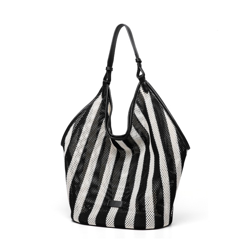 Striped Woven Large Capacity T - Embroidery Motif recension och pris