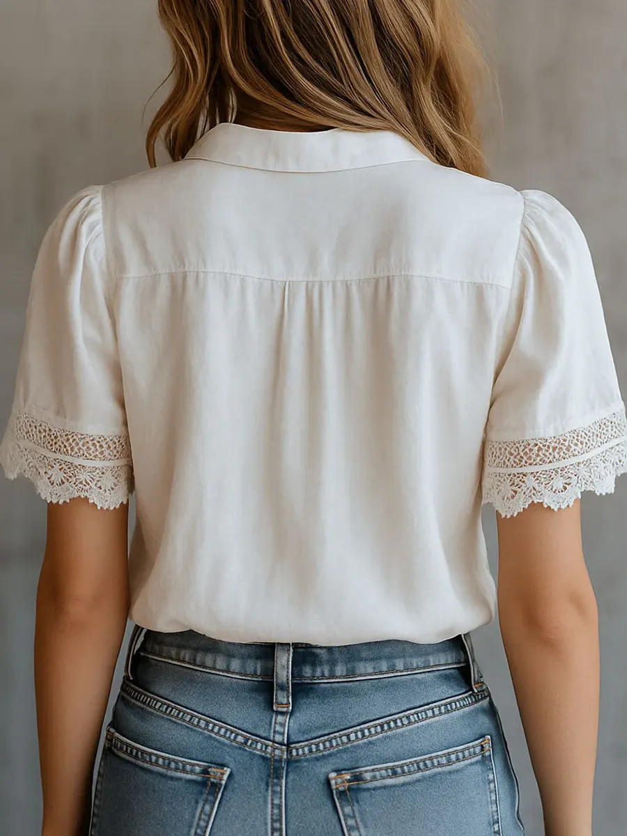 Elegant Women's Shirts Casual  - Embroidery Motif recension och pris