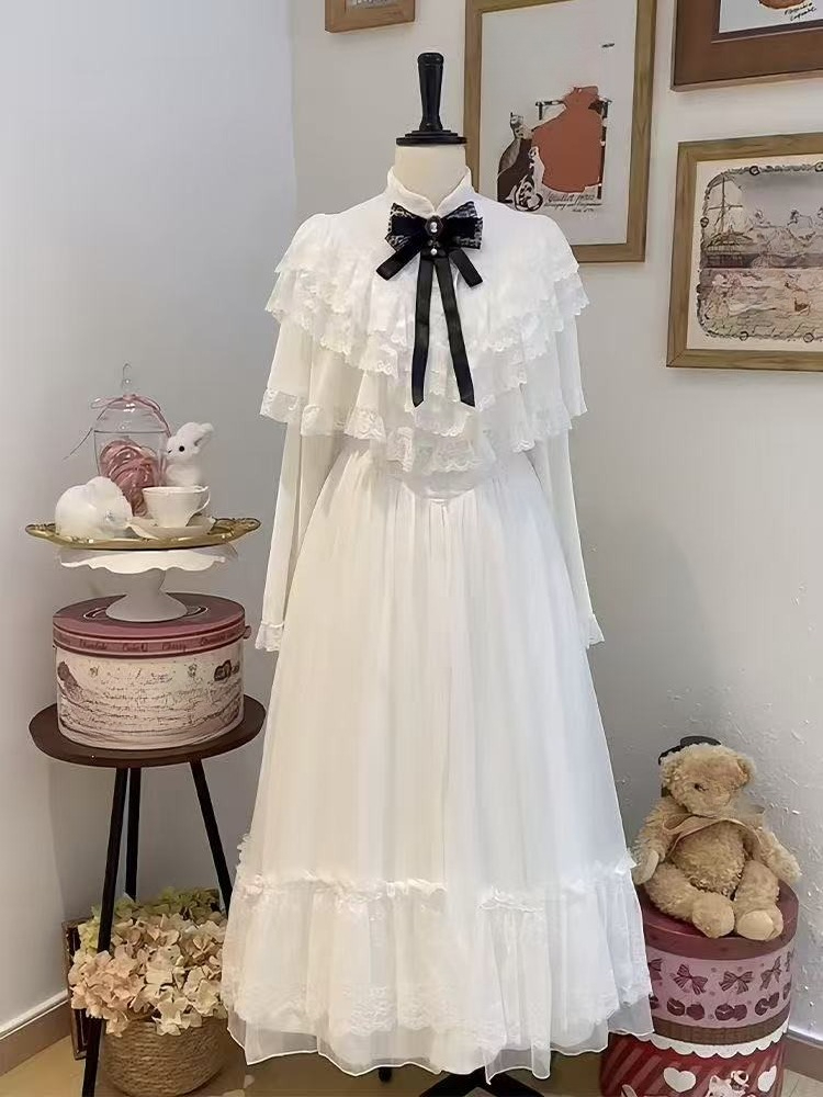 Japanese Short Sleeve Bow Lace - Embroidery White Dress recension och pris