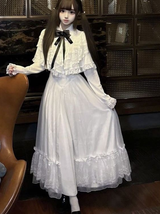 Japanese Short Sleeve Bow Lace - Embroidery White Dress recension och pris