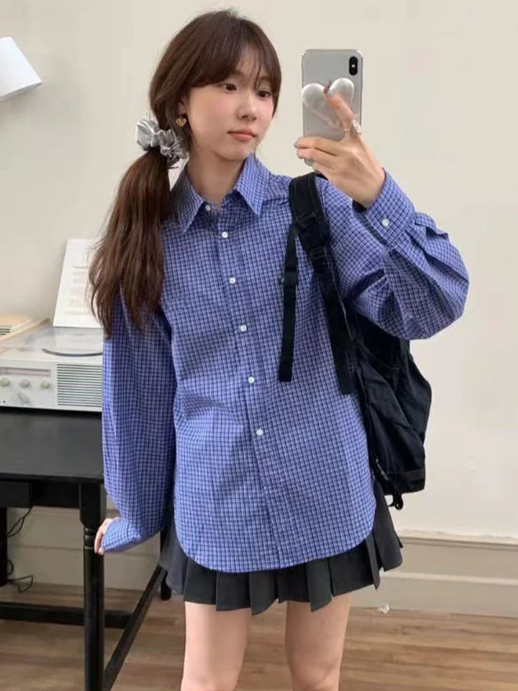 Vintage Blue Plaid Shirts for  - Embroidery Font recension och pris