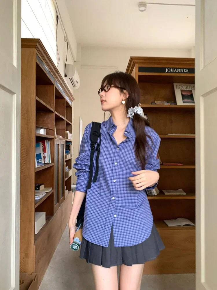 Vintage Blue Plaid Shirts for  - Embroidery Font recension och pris