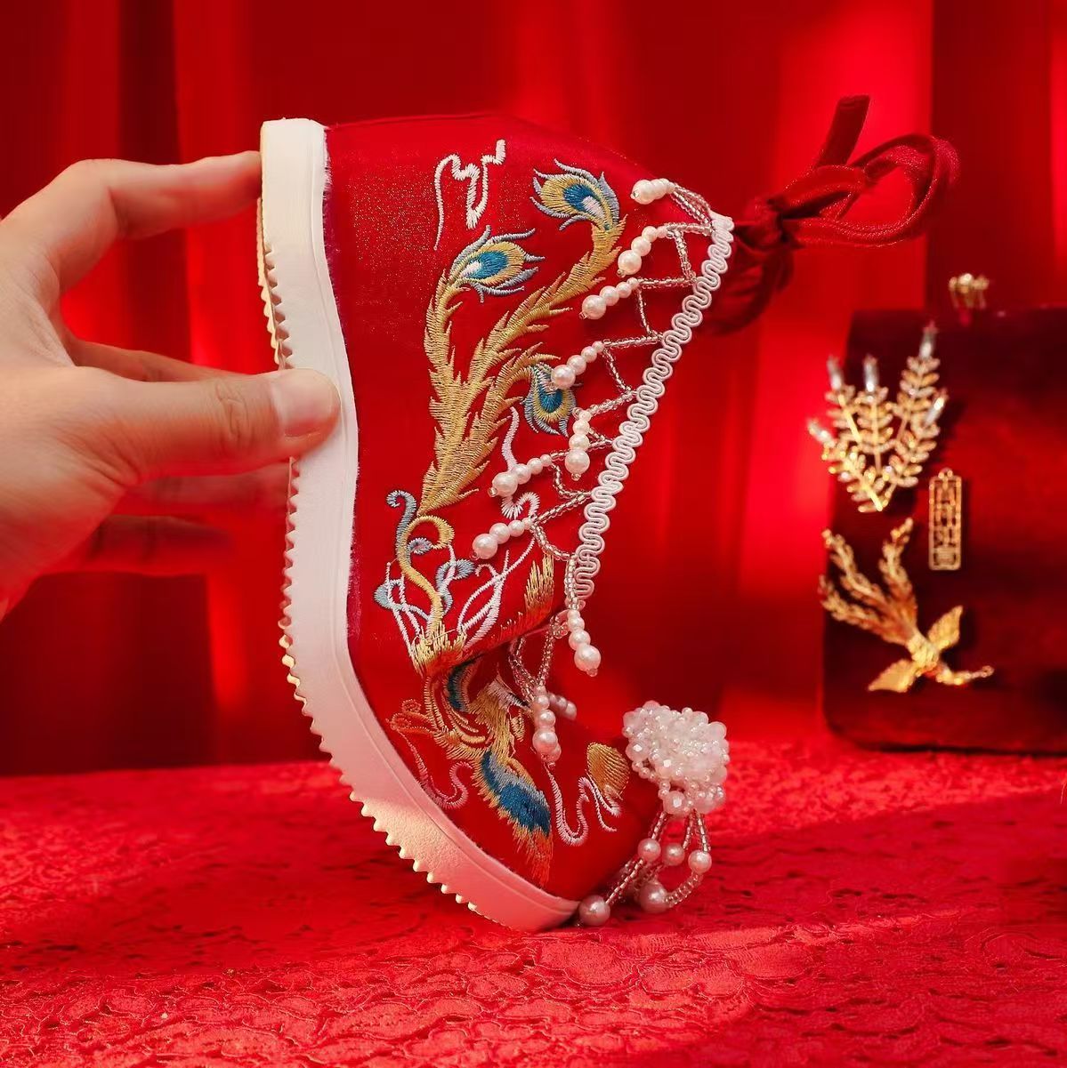 Women New Red Embroidered Wedd - Embroidery Canvas recension och pris